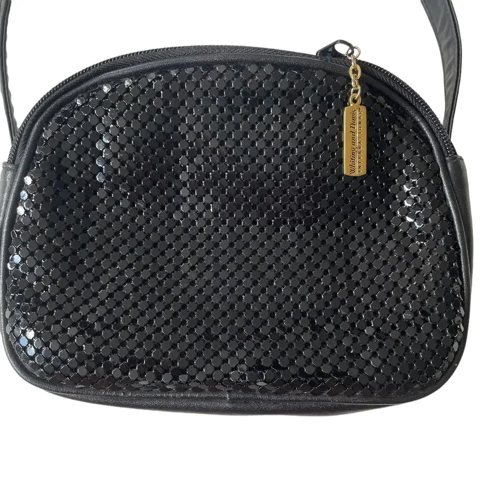 Whiting and Davis Metal Mesh Bag Crossbody Faux Leather Black